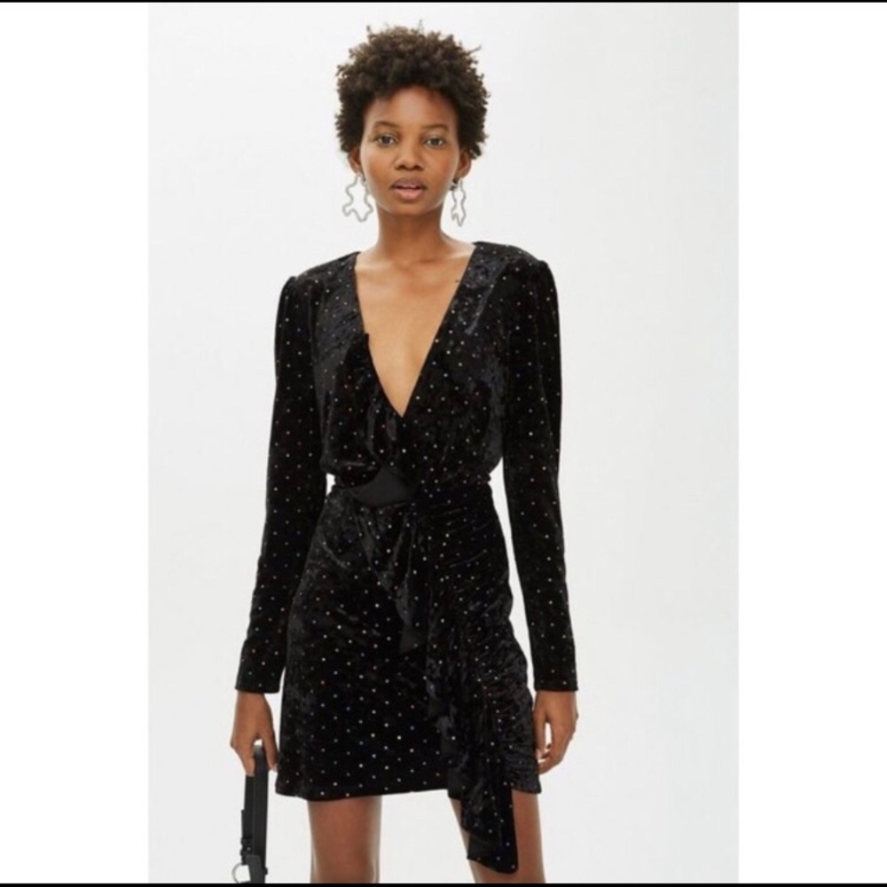 Topshop Black Velvet Long Sleeved Dress